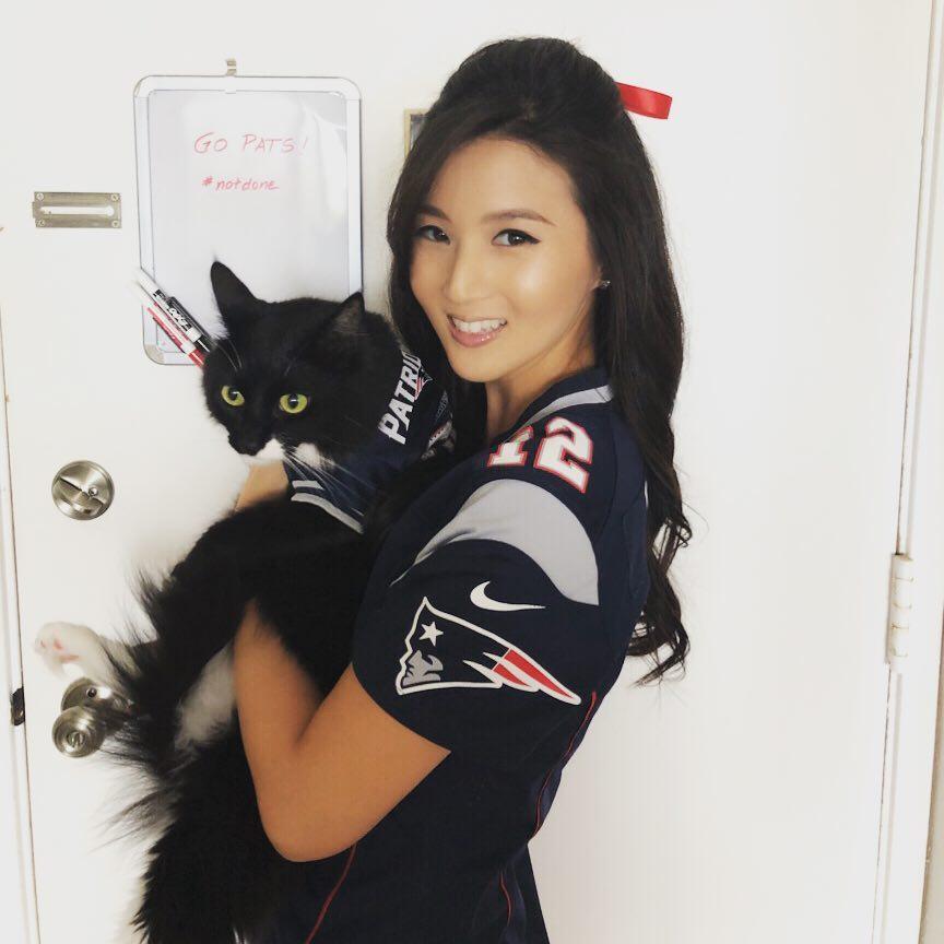 Mrs. Lee with her cat Brady, a Patriots fan 'till the end!