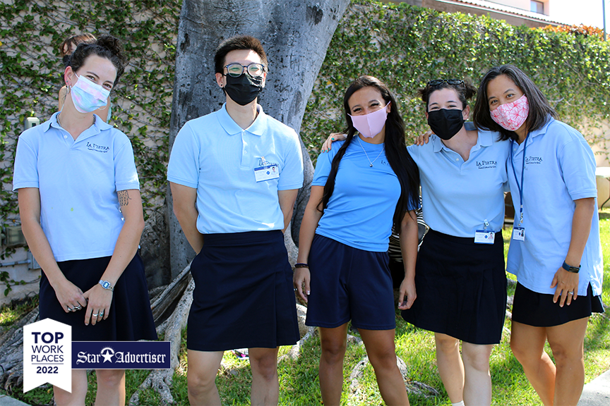 La Pietra faculty members dress up as students in uniform for Halloween.