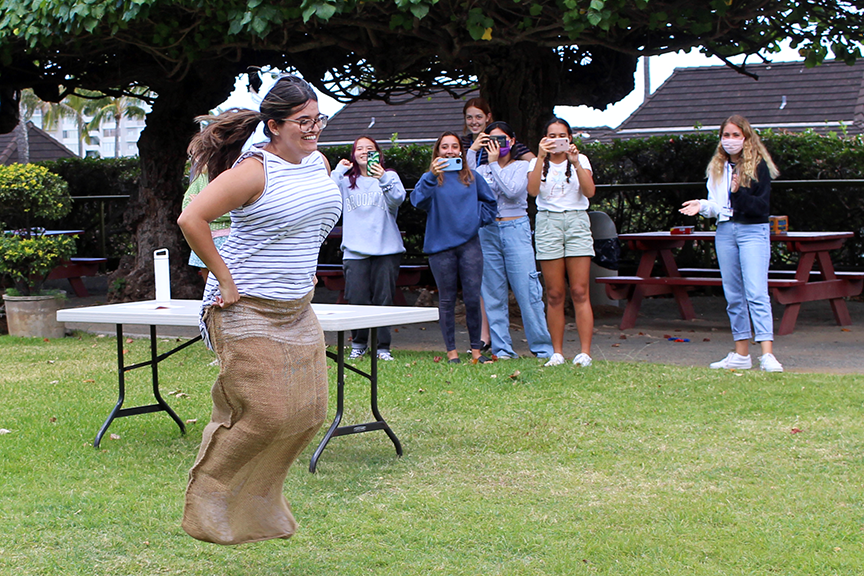 Mrs. Futoma hopping over to the finish line.