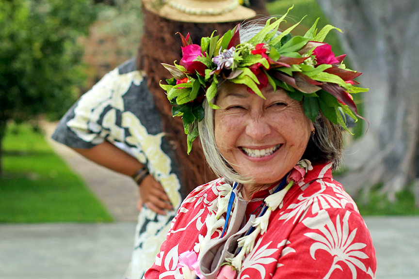 Dean of Students Gay Chinen soaks in the aloha spirit.