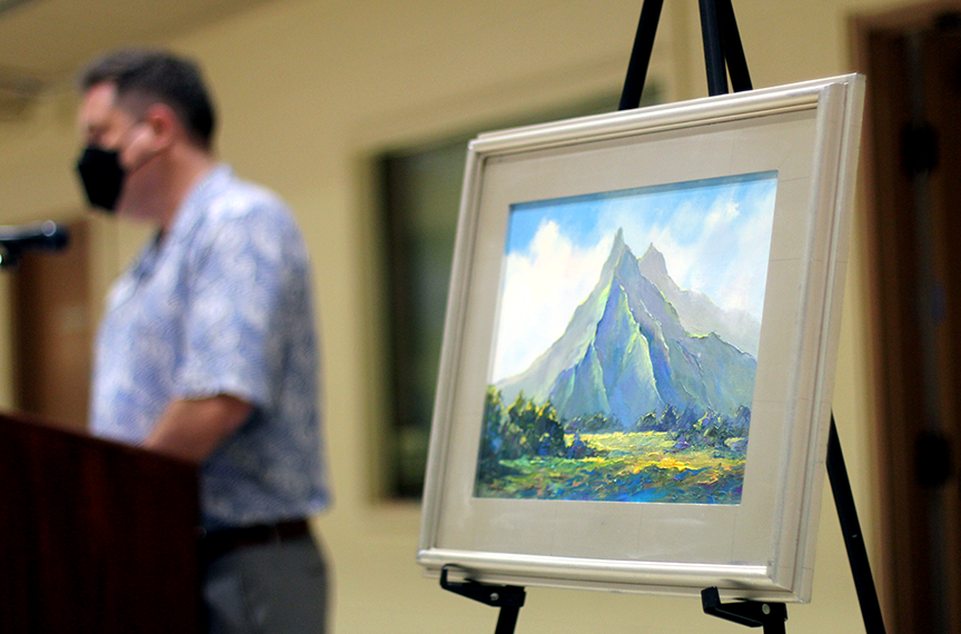  A closer look at the painting donated by artist Michael Powell to the Alice Guild Kahiau Award winner.