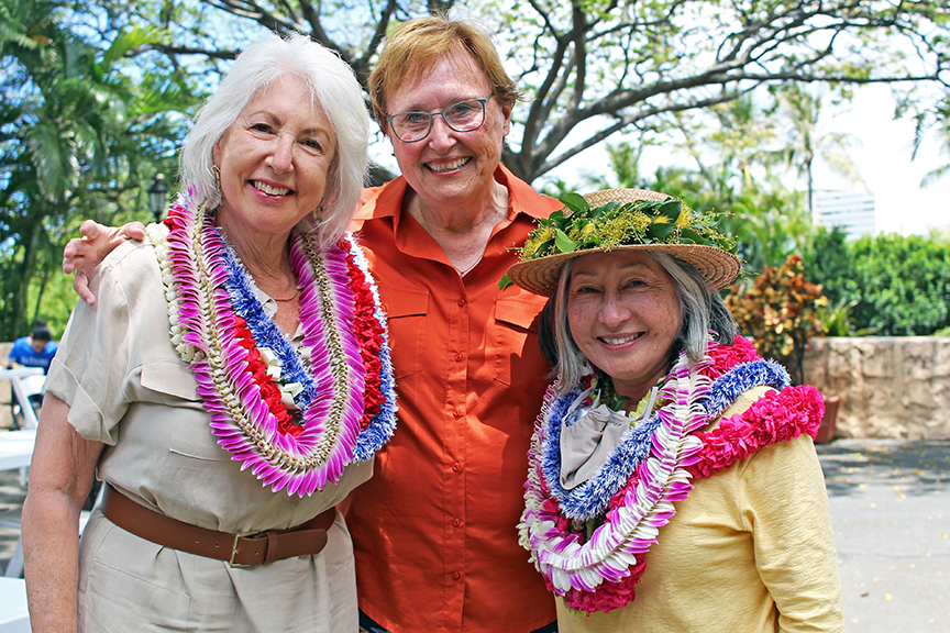 Former Head of School Nancy White with retirees Shari Lynn (left) and Gay Chinen (right).